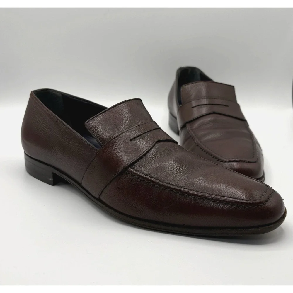 SALVATORE FERRAGAMO Studio Penny Loafer Mens Size 8.5 D Brown Leather Shoe Italy